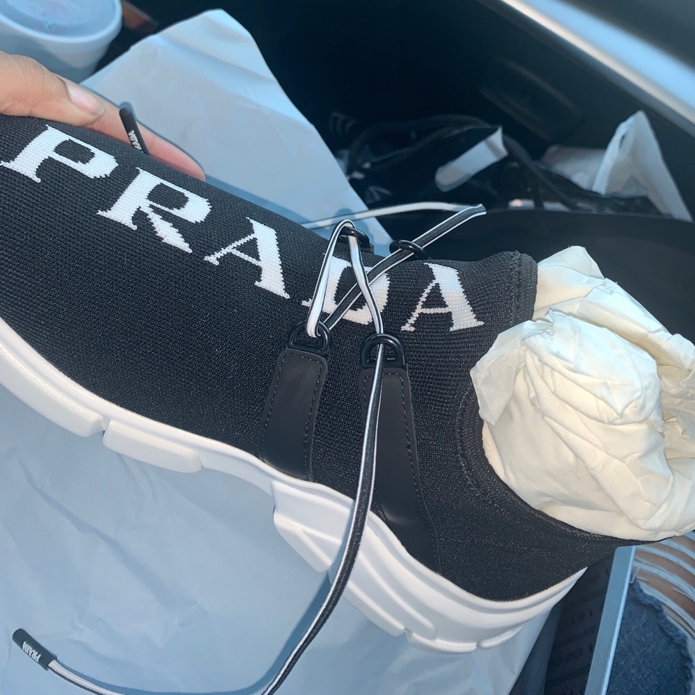 Prada Long Knit Sneakers, Womens size 7.5